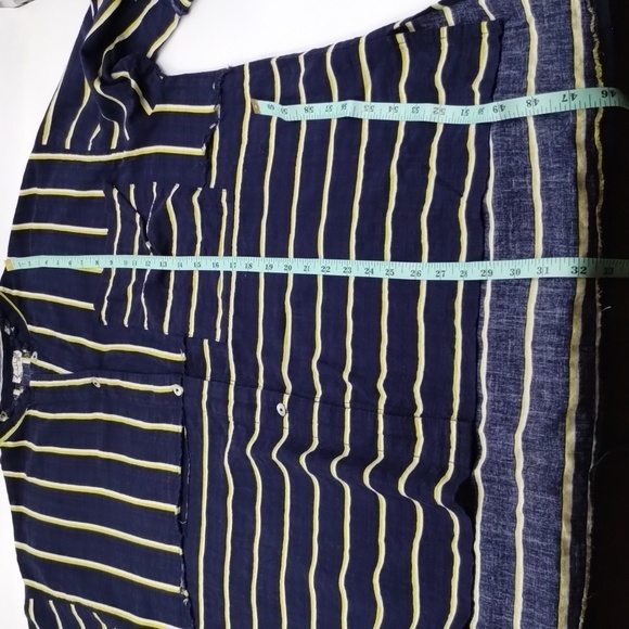 Free People Intimately Navy Yellow White Buttondown Short Sleeve Oversized Small - Picture 10 of 10